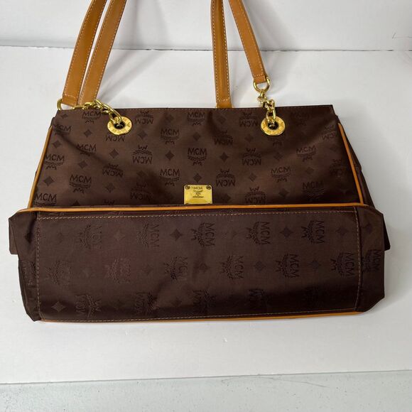 MCM Authentic Leather And Nylon Shoulder Bag Tote Purse - Picture 4 of 12